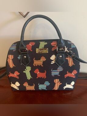 NWOT Signare Black Jacquard Scottie Dog Pattern Purse